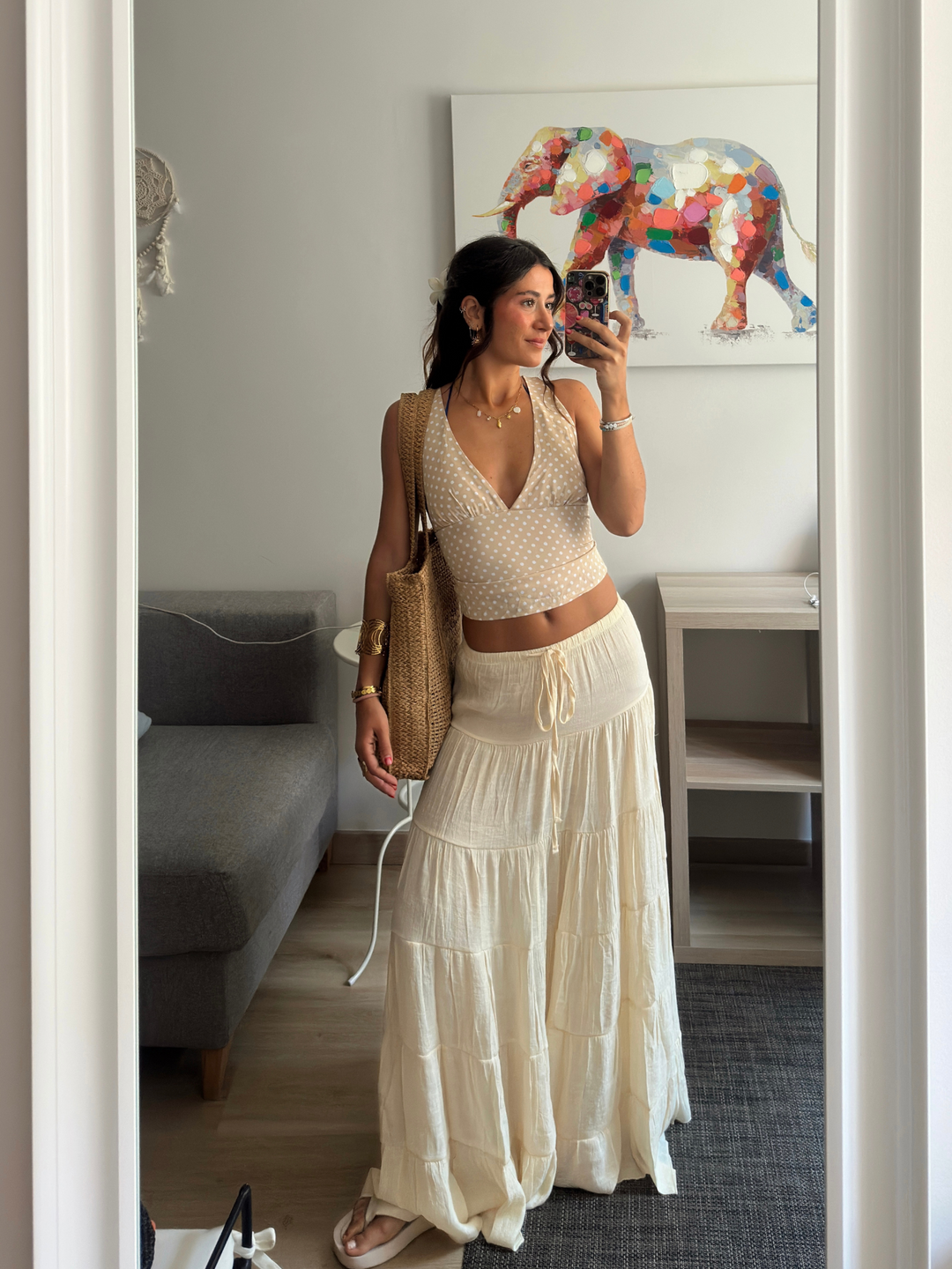 Emilia layer maxi nederdel - Lysegul