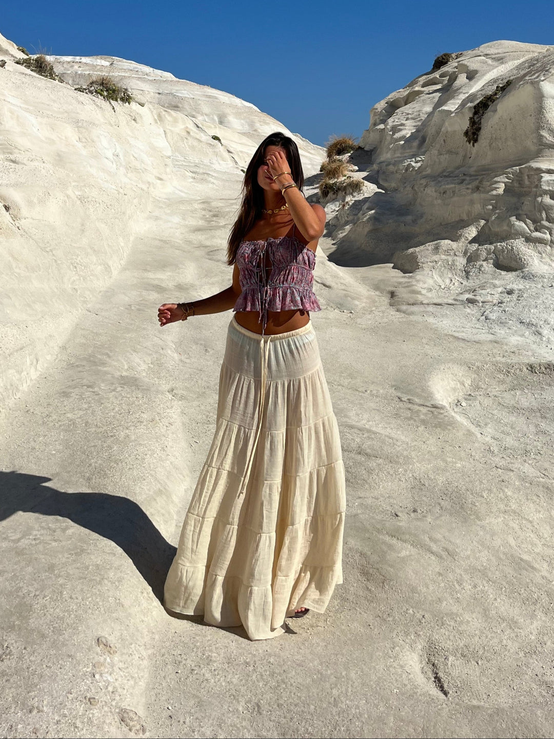 Emilia layer maxi nederdel - Lysegul