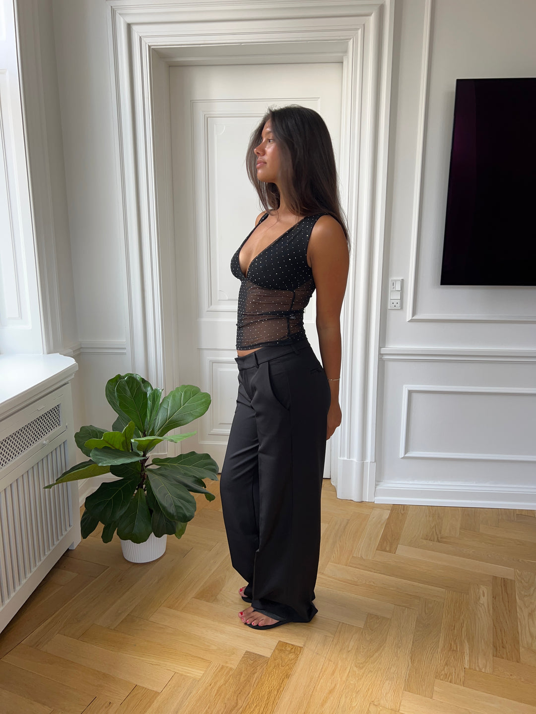 Francesca nittet V-Neck top - Sort