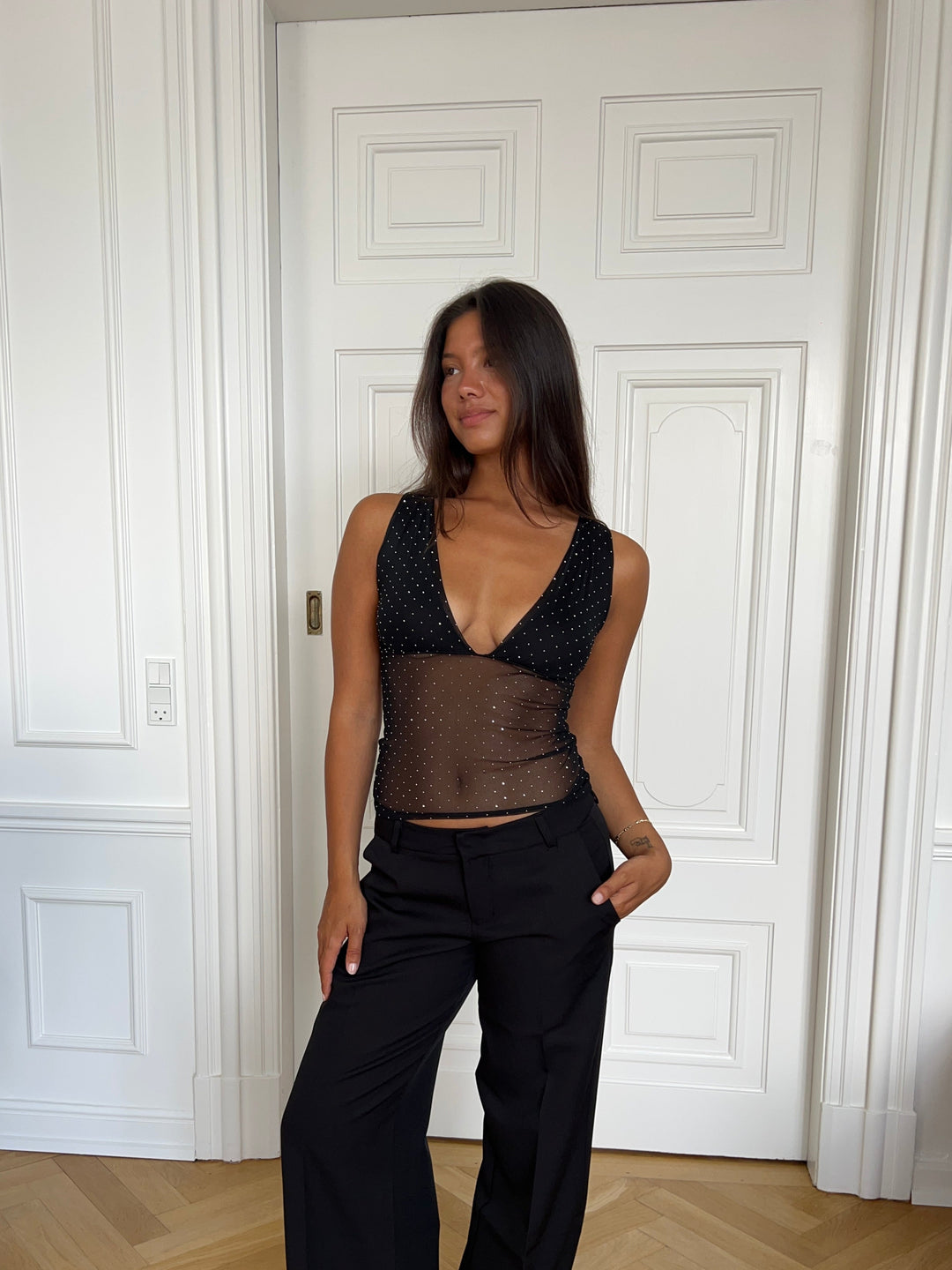 Francesca nittet V-Neck top - Sort