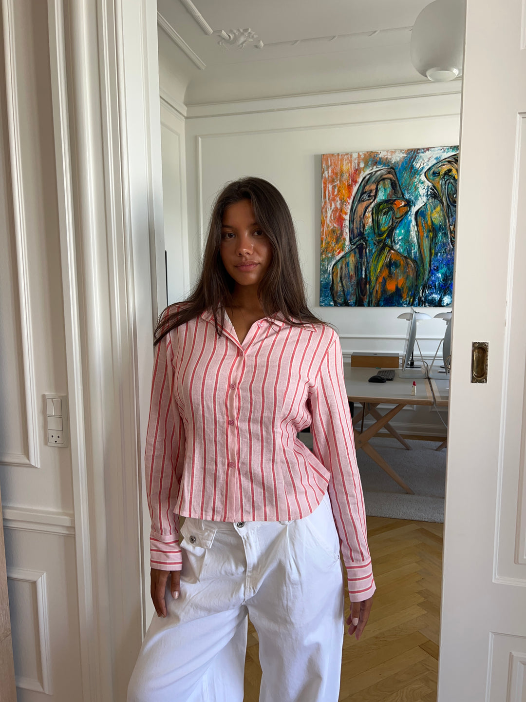 Liora stripet hørskjorte - Lyserød/Pink