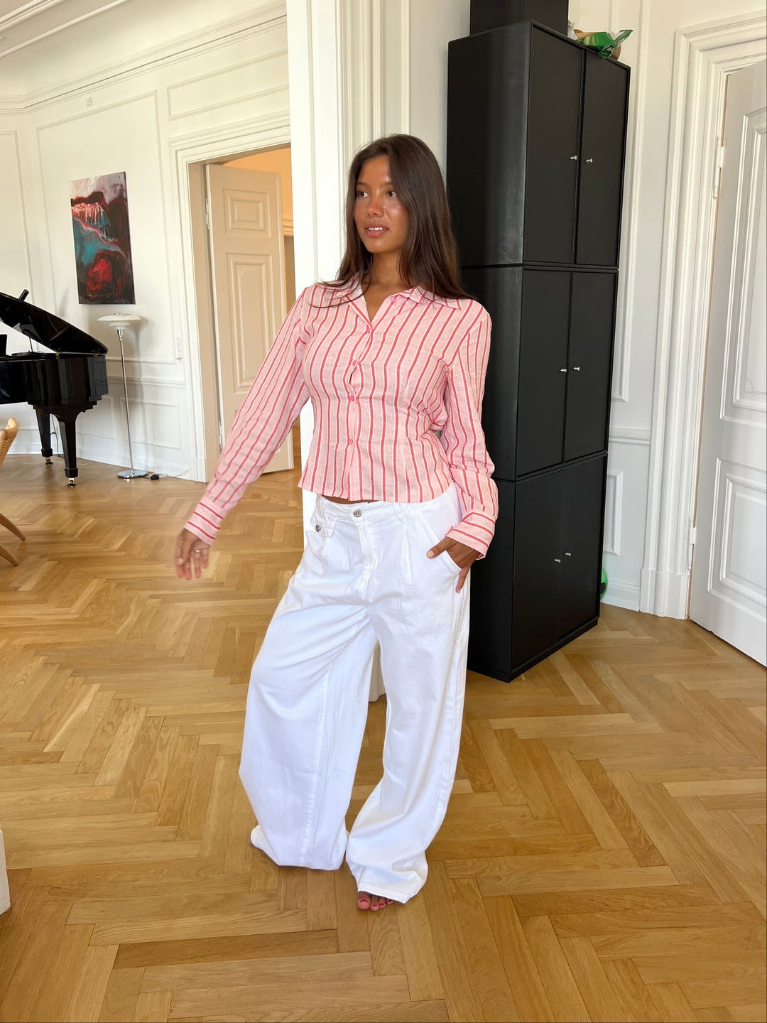 Liora stripet hørskjorte - Lyserød/Pink