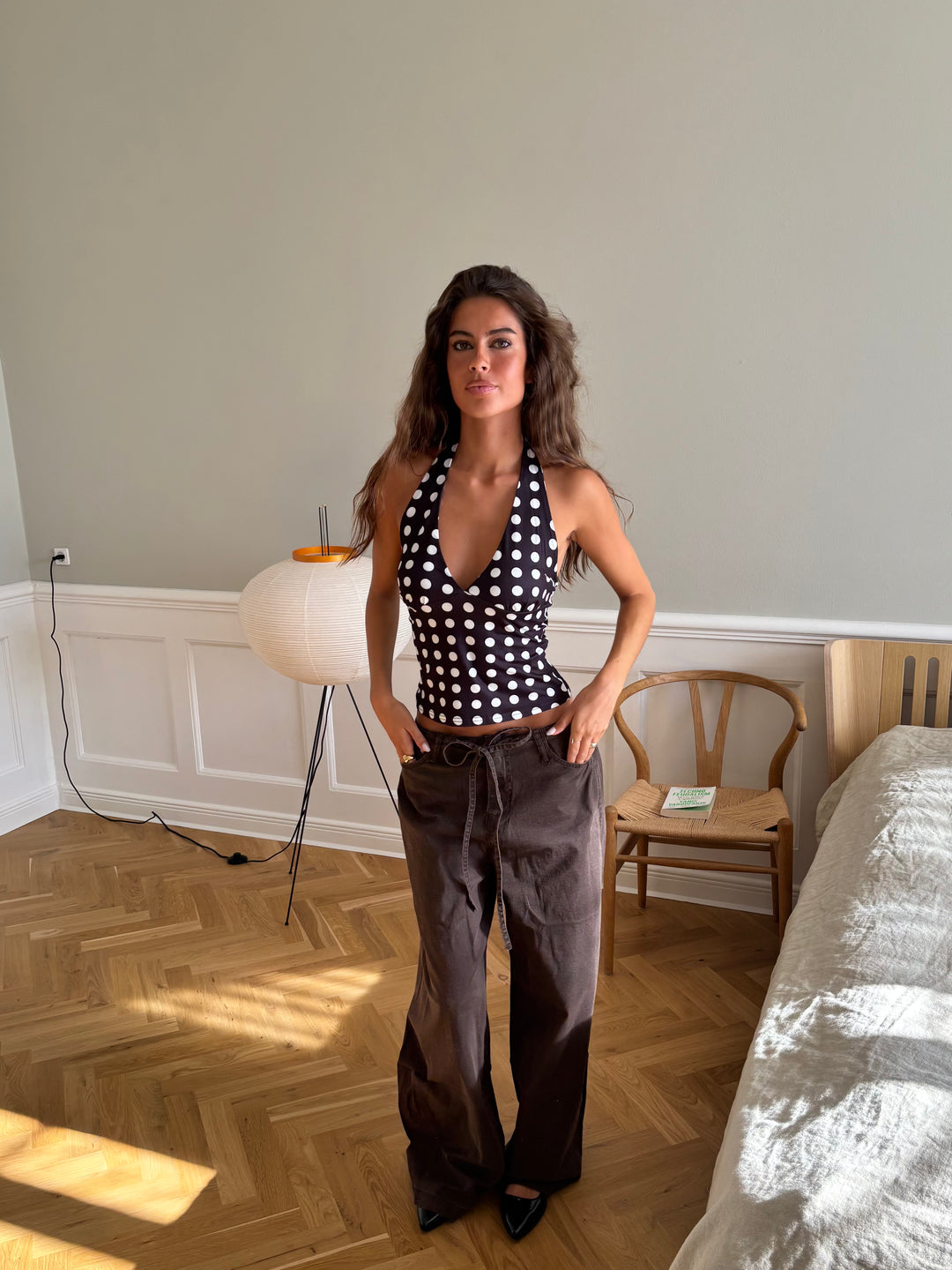 Ophelia polkaprikket top - Sort/Hvid
