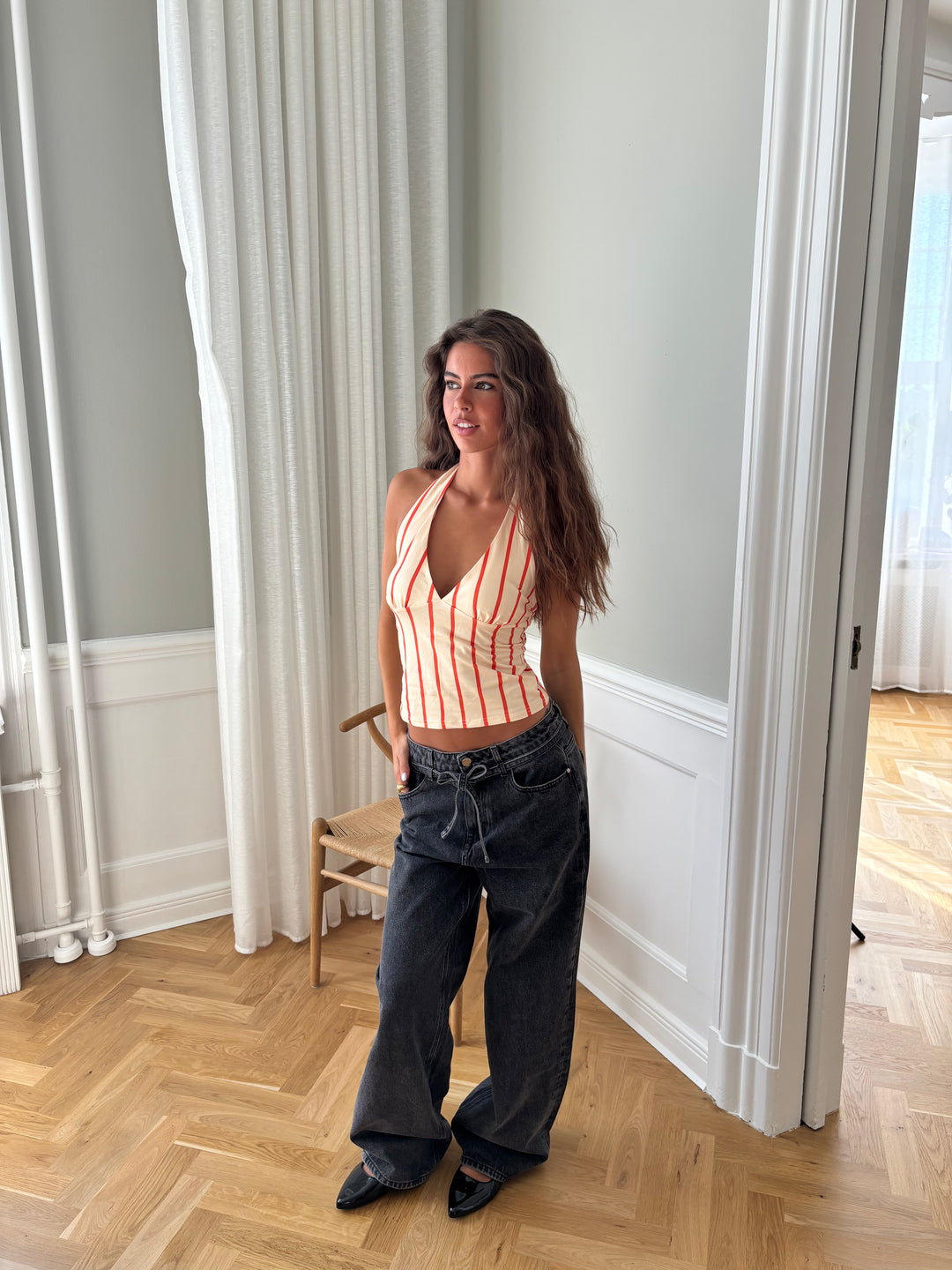 Ophelia stribet top - Beige/Orange