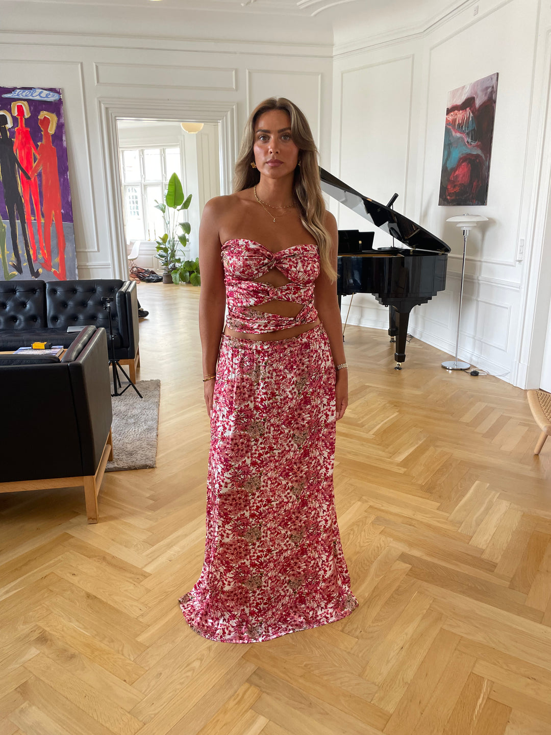 Sage blomster maxi nederdel - Rosa