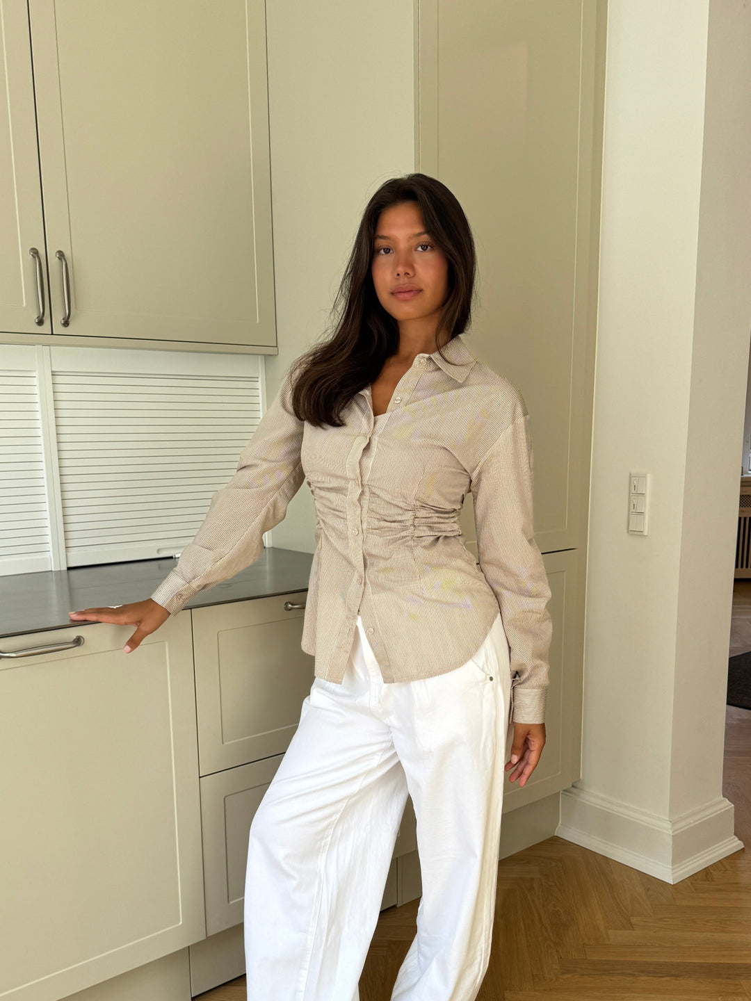 Chloe smock skjorte - Beige/Hvid