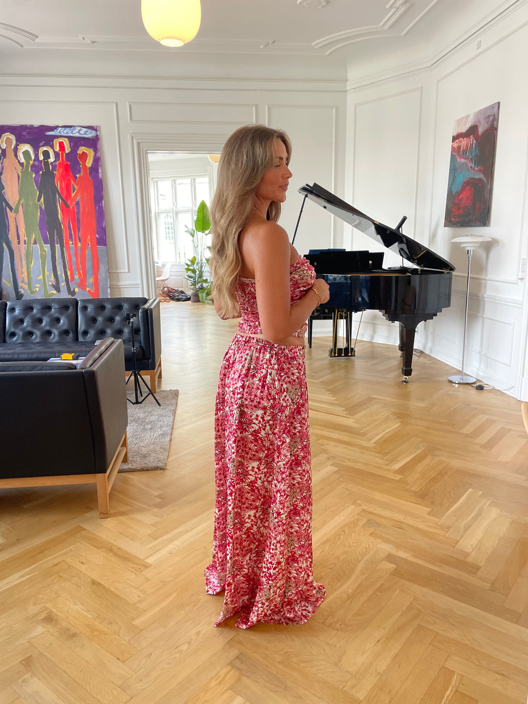 Sage blomster maxi nederdel - Rosa