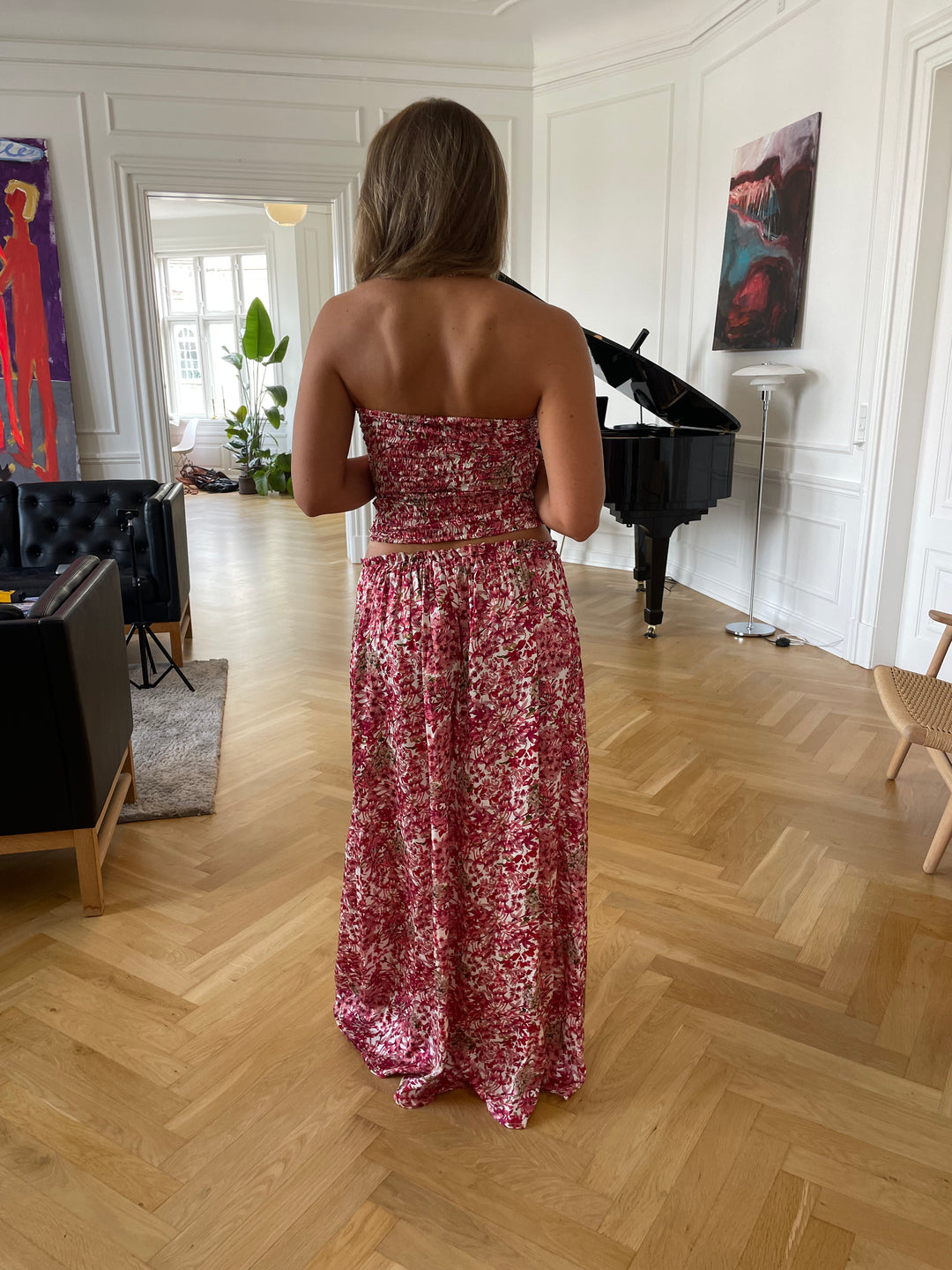 Sage blomster maxi nederdel - Rosa