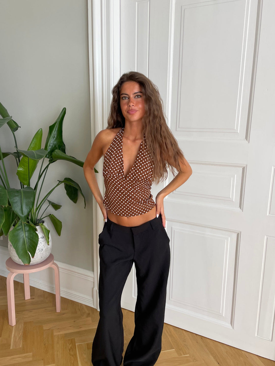 Vida polkaprikket top - Brun