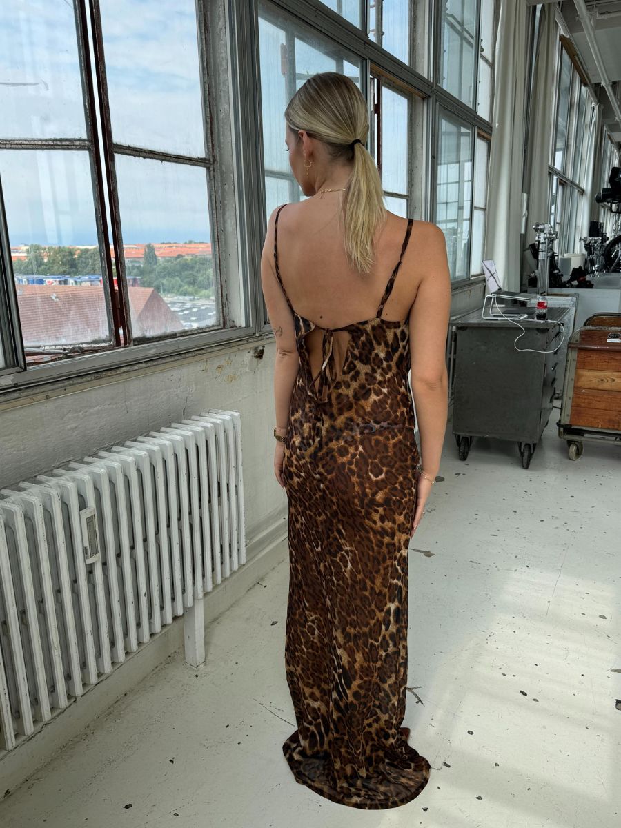 Mocca leopard maxi kjole