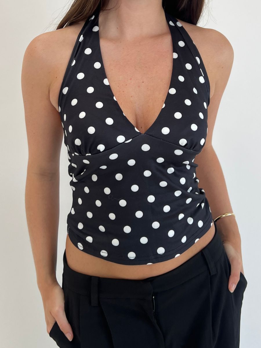 Ophelia polkaprikket top - Sort/Hvid