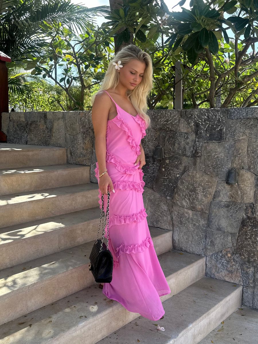 Rie maxi flæse kjole - Pink