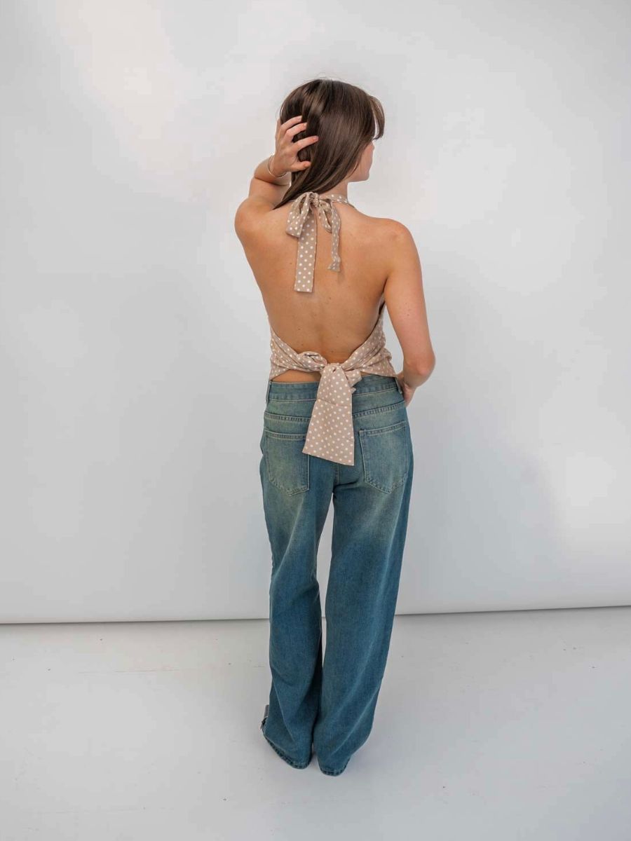 Vida polkaprikket top - Beige