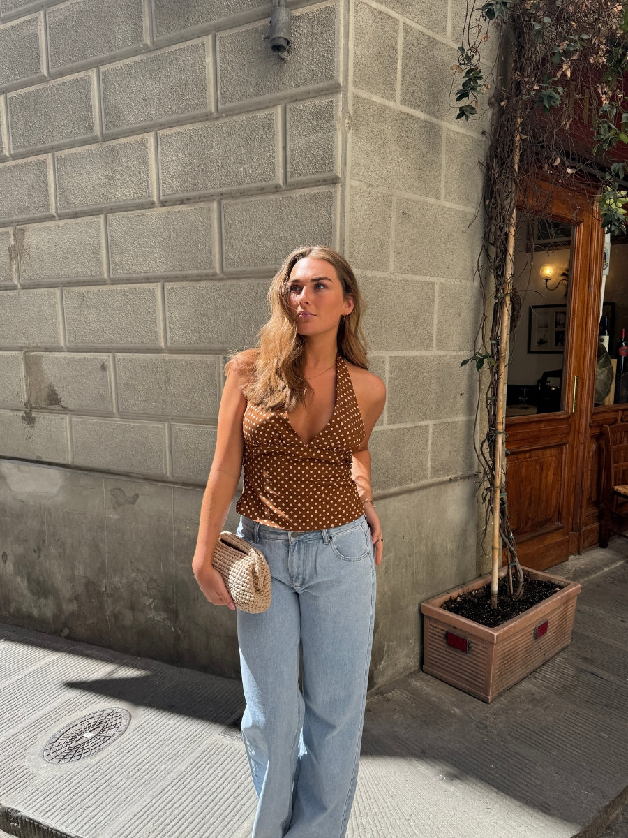 Vida polkaprikket top - Brun