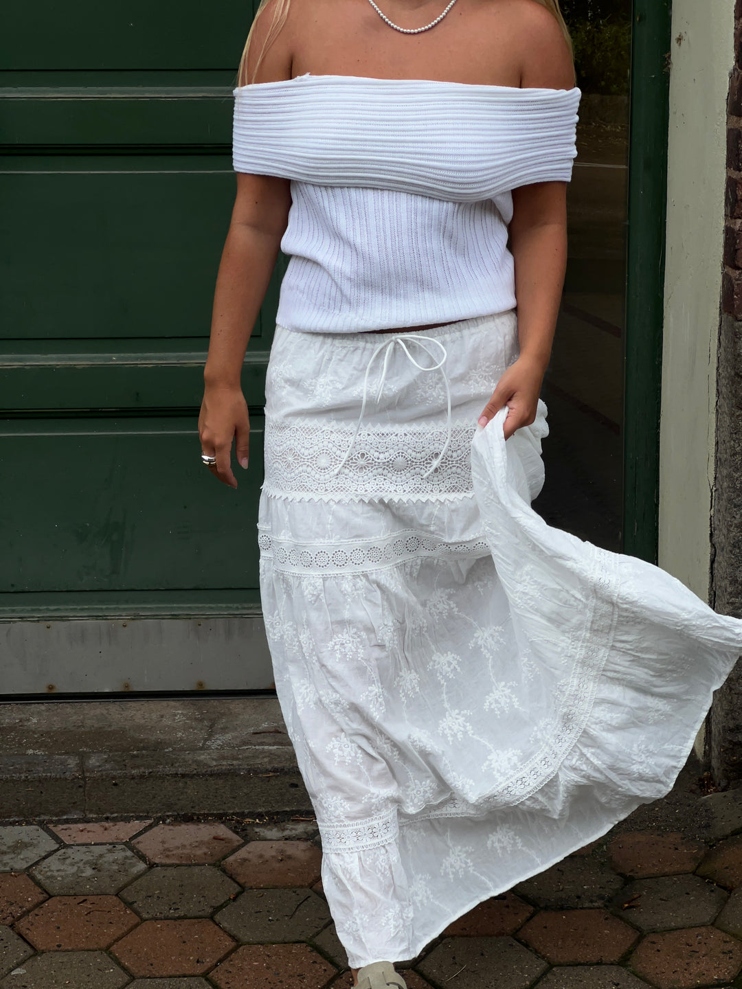Kaysa off shoulder strik - Hvid