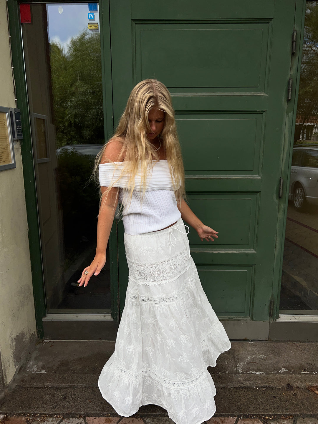 Kaysa off shoulder strik - Hvid