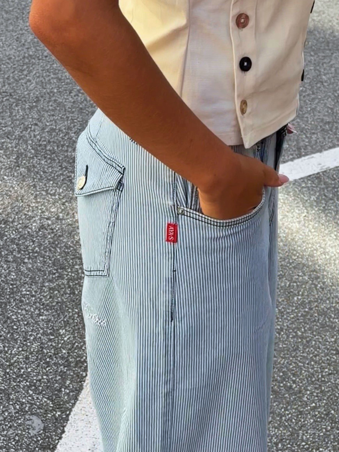 Bianca stribet lavtaljet løse jeans - Hvid/blå