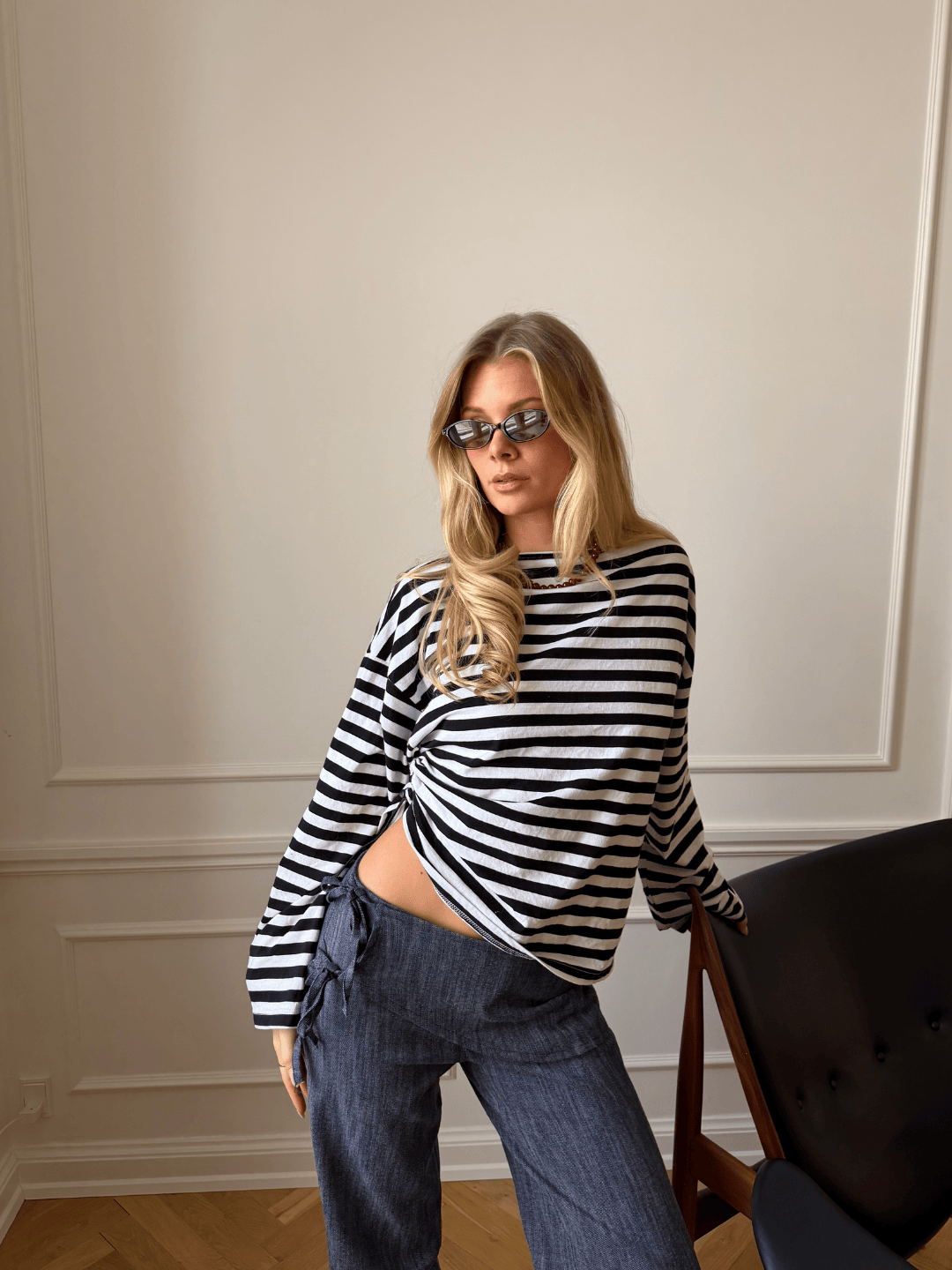 Liana Bindedetalje Jeans Blå