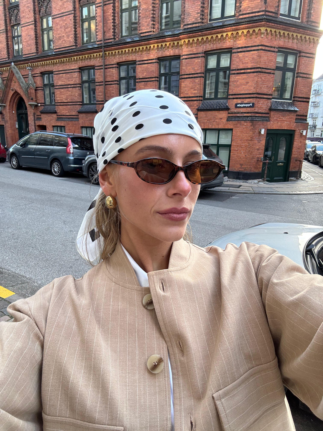 Liana stribet bomber jakke - Beige