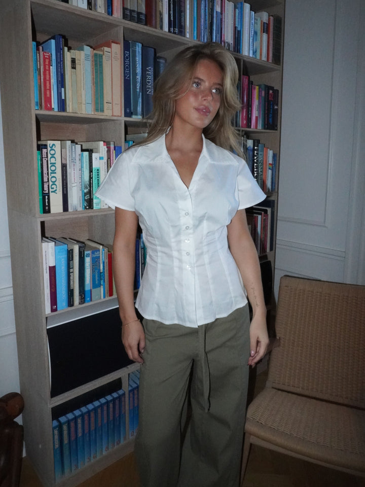 Alessia figursyet kortærmet skjorte - Hvid