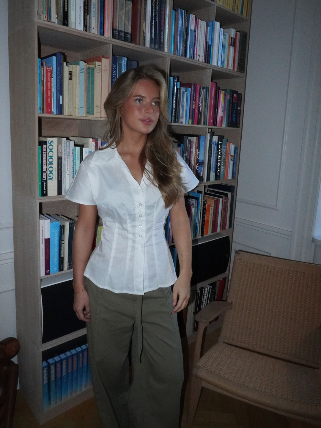 Alessia figursyet kortærmet skjorte - Hvid