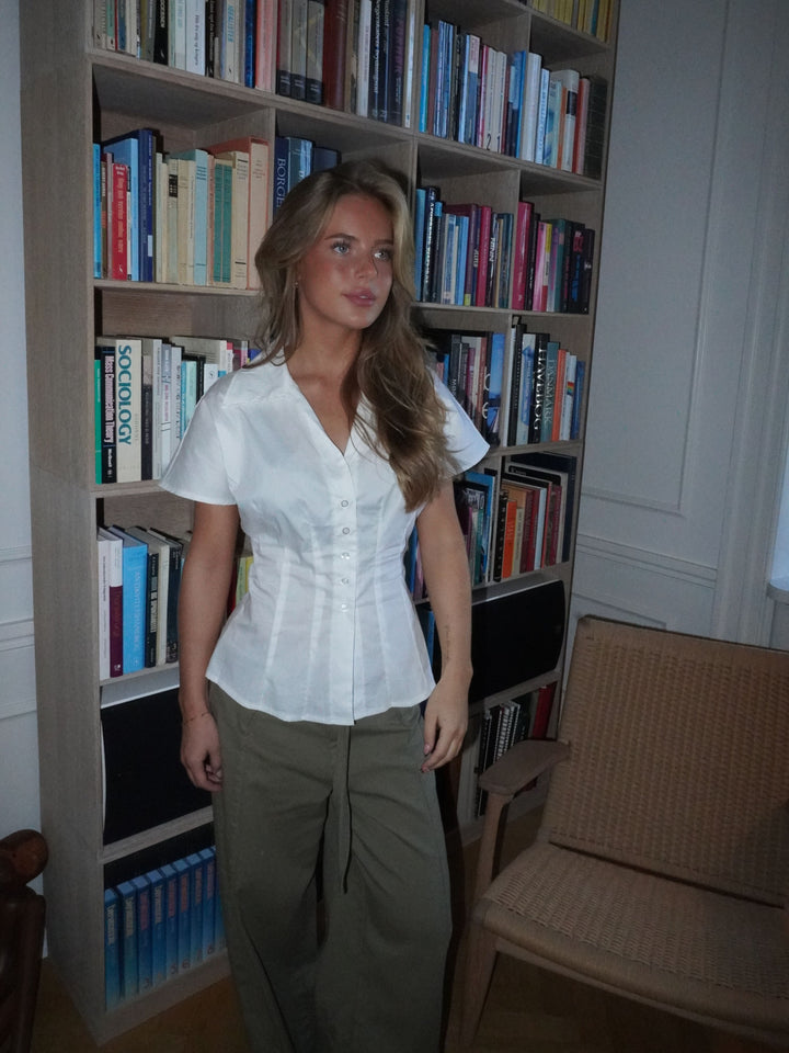 Alessia figursyet kortærmet skjorte - Hvid