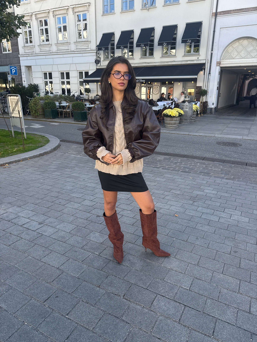 Amber pu bomber jakke - Mørkebrun