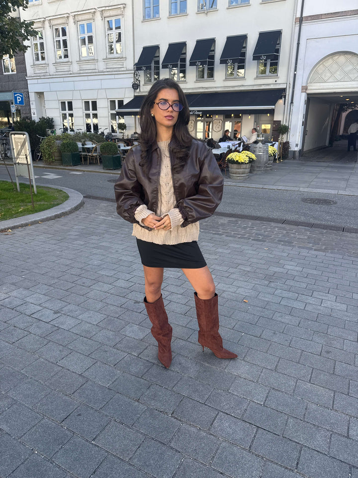 Amber pu bomber jakke - Mørkebrun