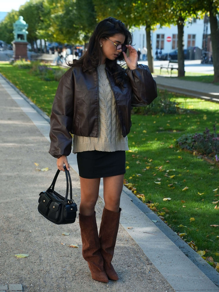 Amber pu bomber jakke - Mørkebrun