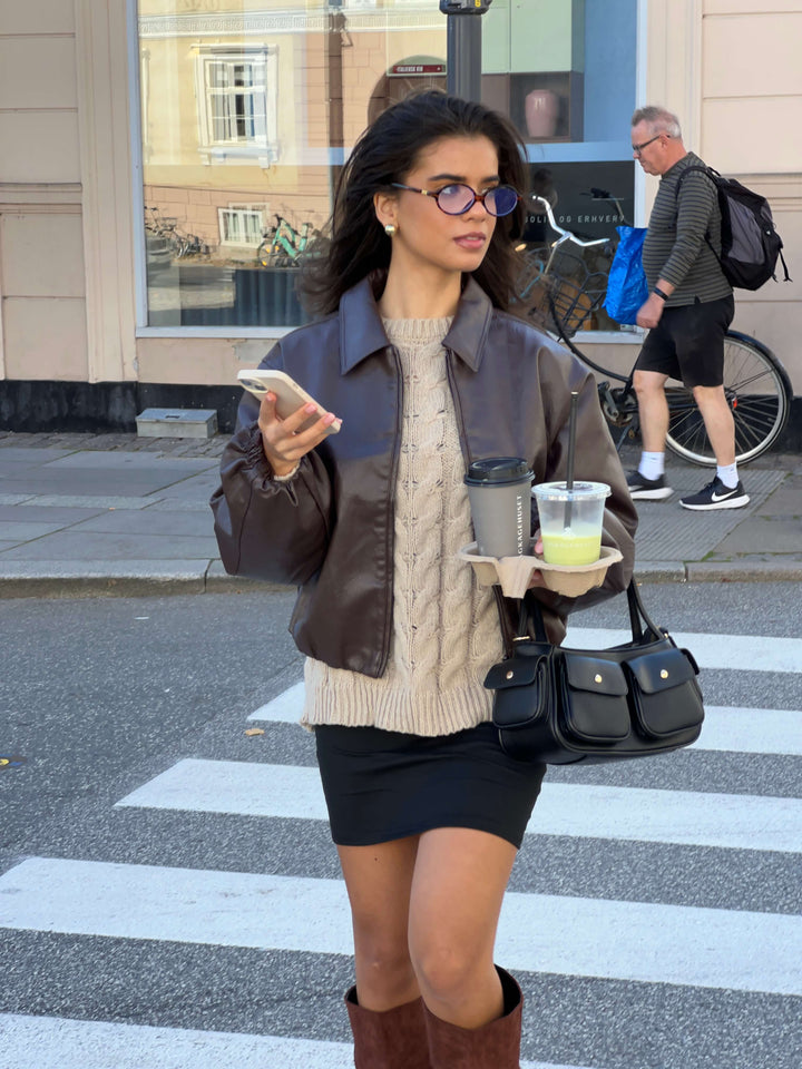 Amber pu bomber jakke - Mørkebrun