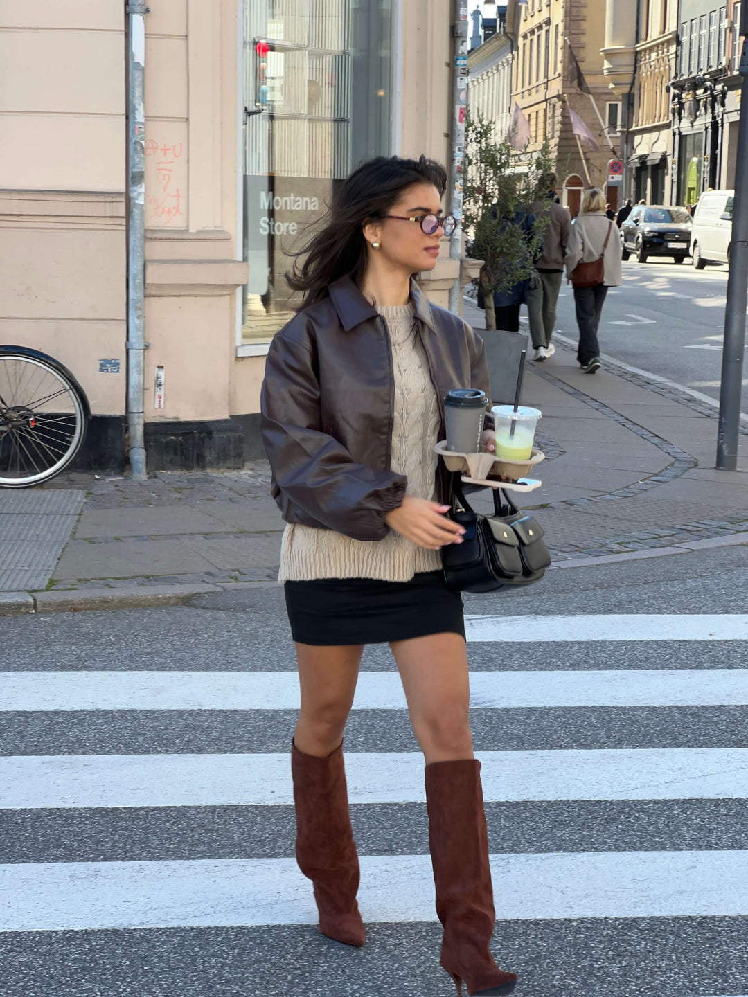 Amber pu bomber jakke - Mørkebrun