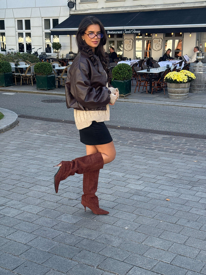 Amber pu bomber jakke - Mørkebrun