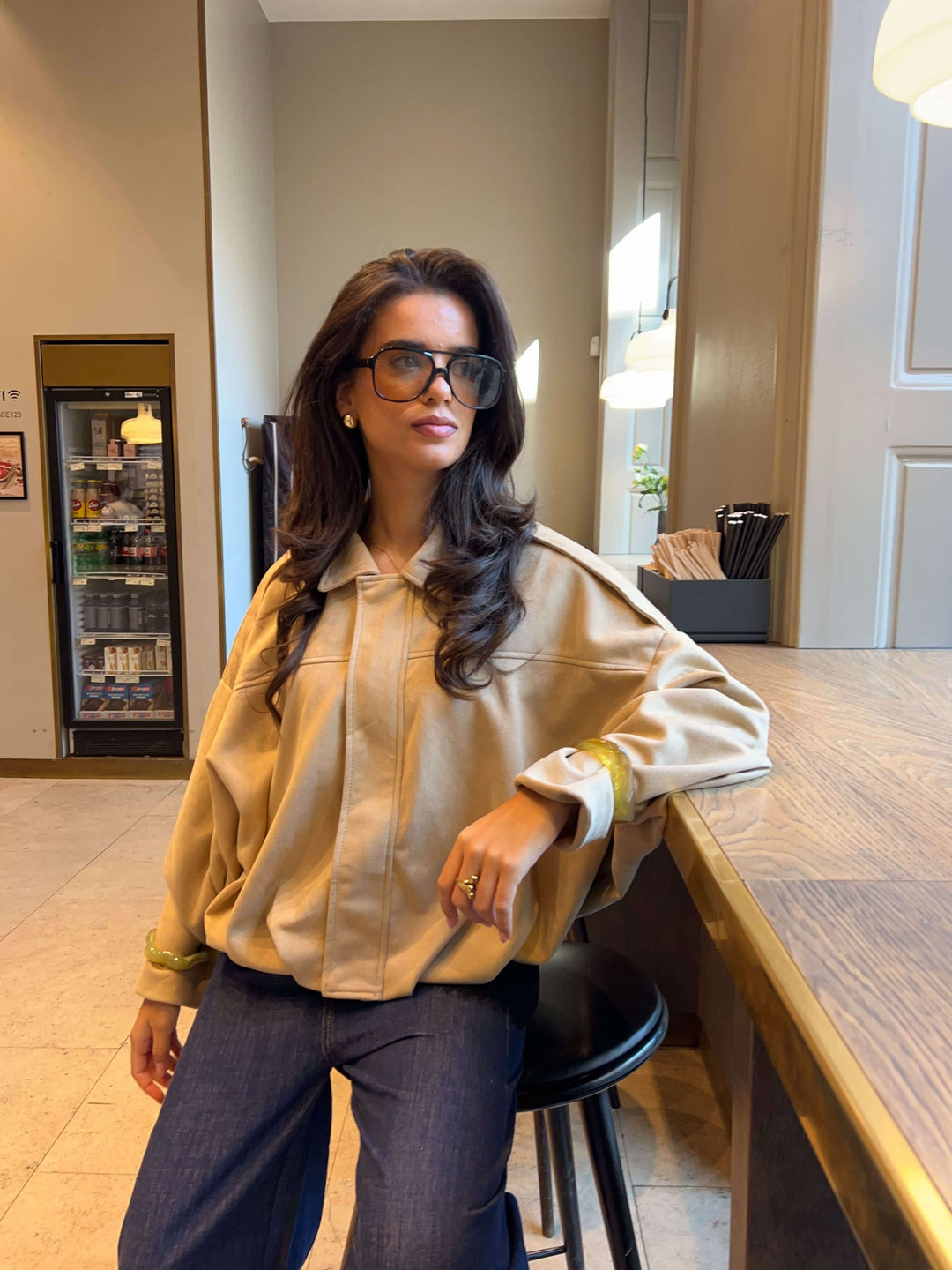 Arlinda ruskind bomber jakke - Beige