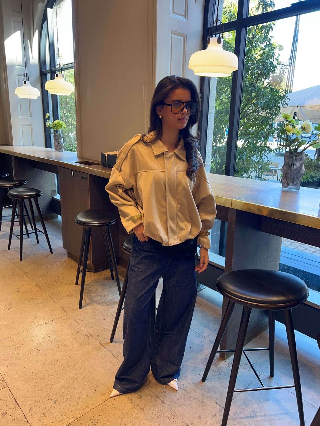 Arlinda ruskind bomber jakke - Beige