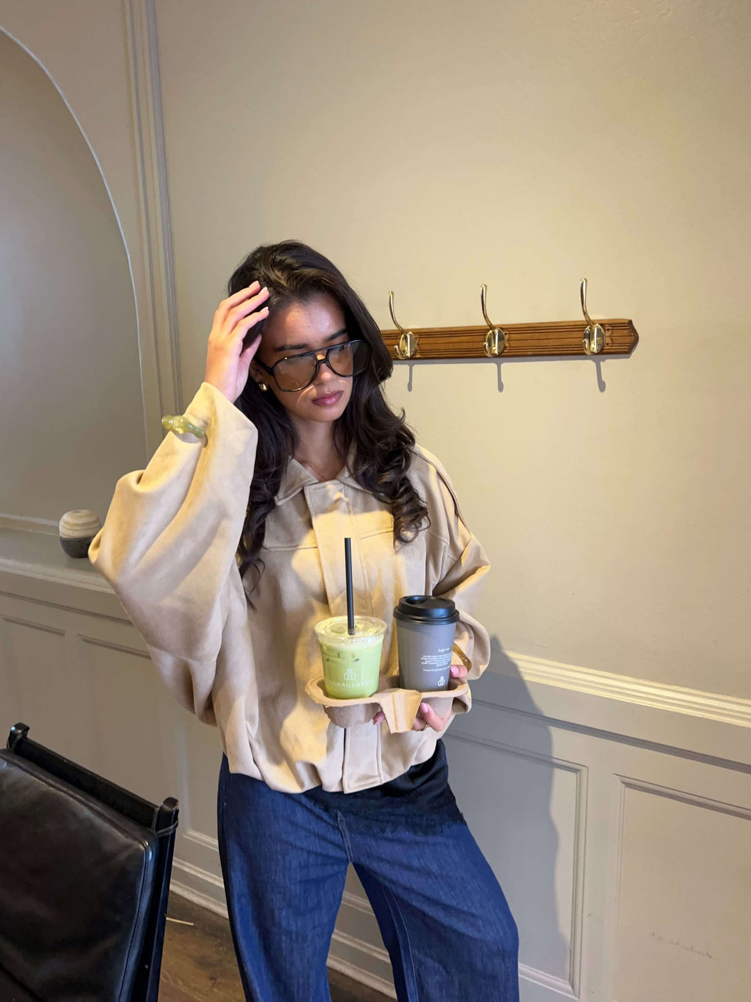 Arlinda ruskind bomber jakke - Beige