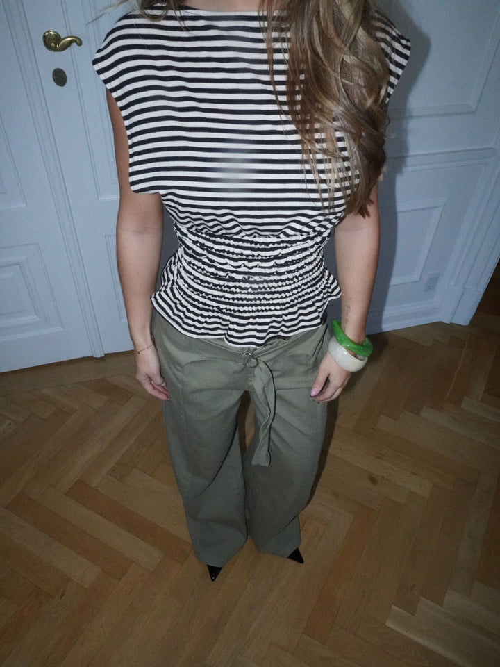 Bianca stribet smock top - Brun/hvid