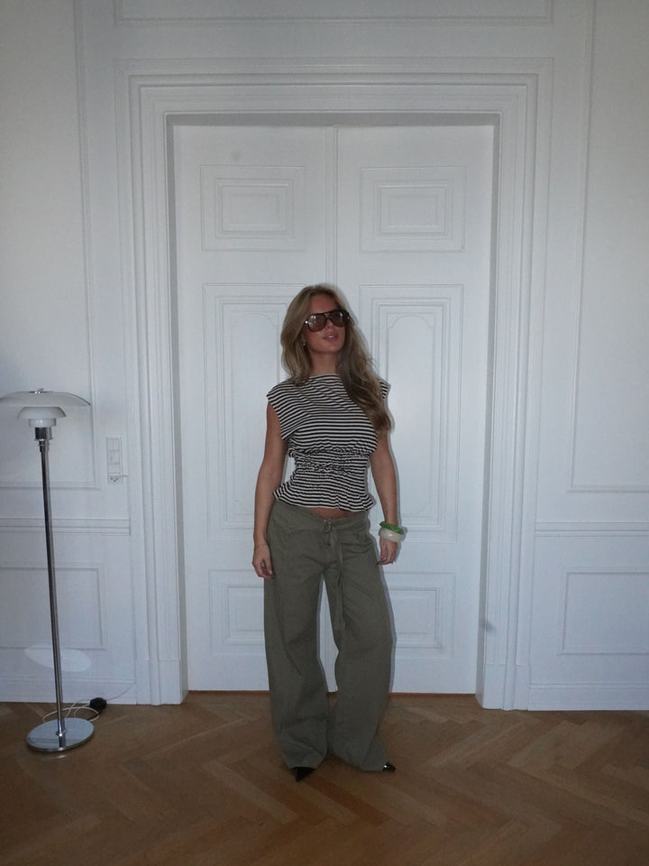 Bianca stribet smock top - Brun/hvid