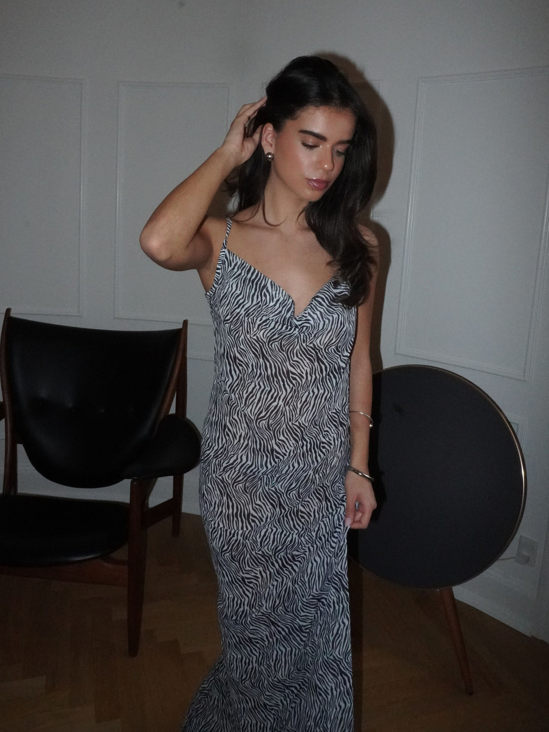 Celeste mesh maxi zebra kjole - Sort/hvid