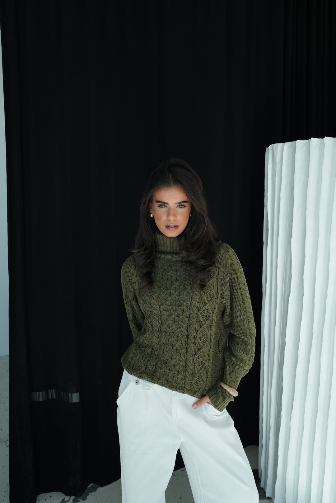 Elvira turtleneck striktrøje - Mørkegrøn