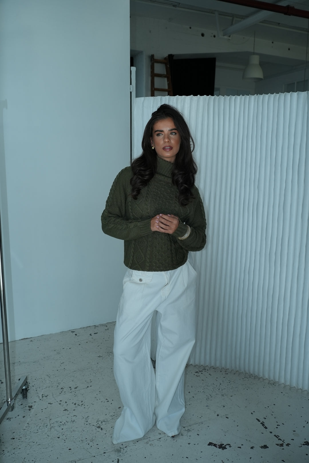 Elvira turtleneck striktrøje - Mørkegrøn
