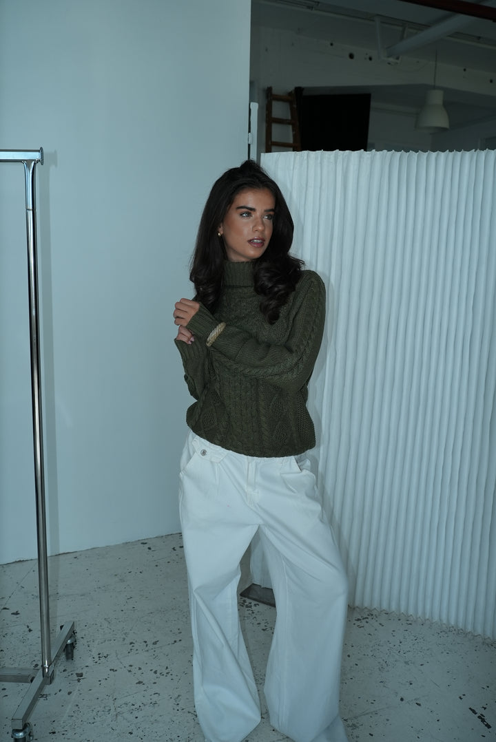 Elvira turtleneck striktrøje - Mørkegrøn