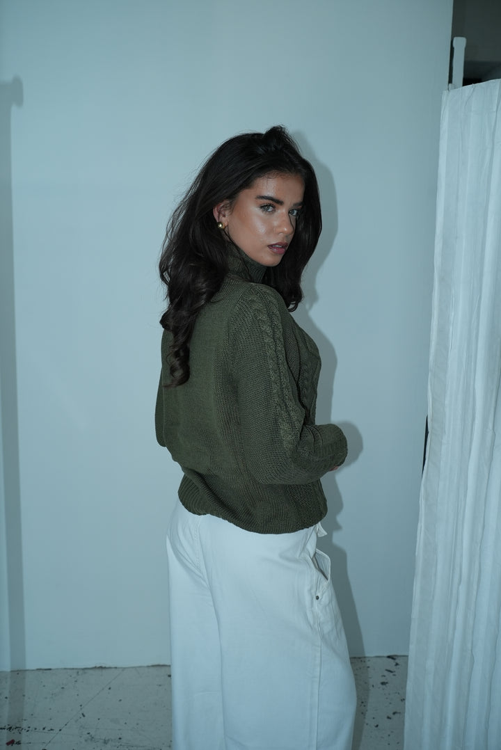 Elvira turtleneck striktrøje - Mørkegrøn