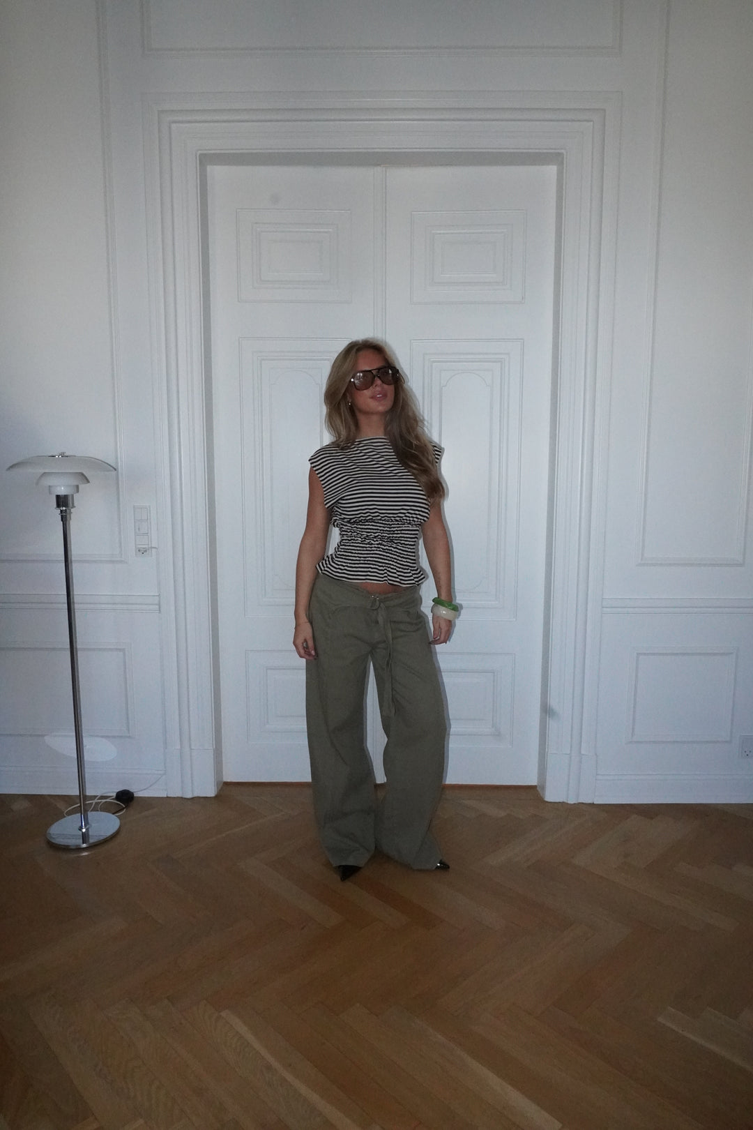 Bianca stribet smock top - Brun/hvid