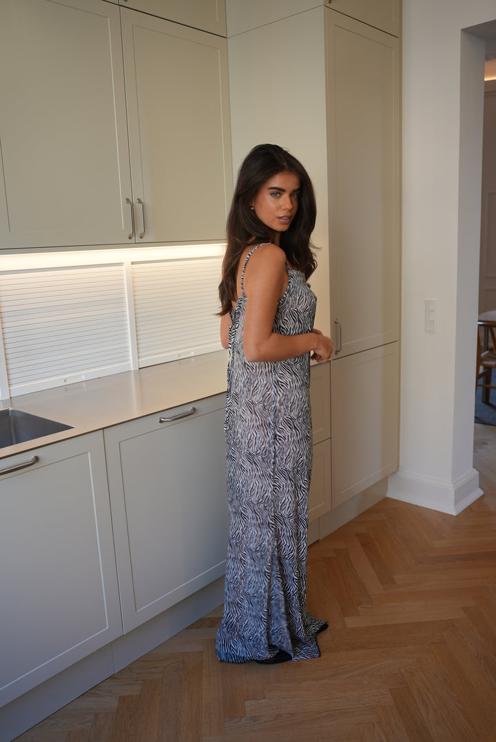 Celeste mesh maxi zebra kjole - Sort/hvid