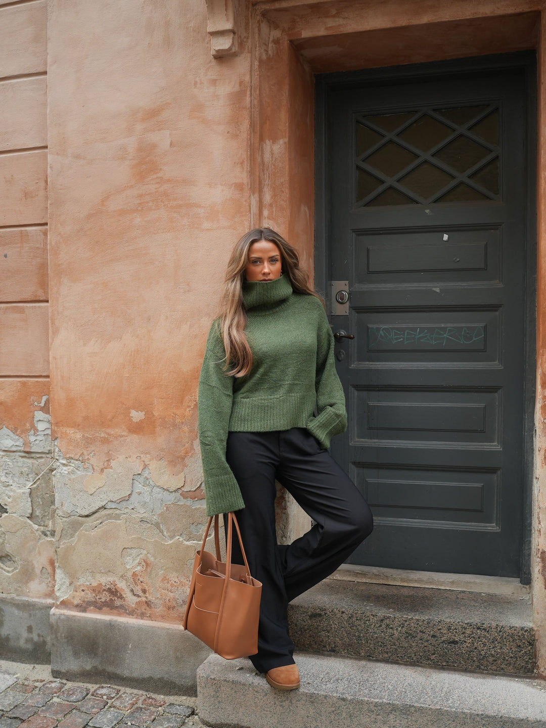 Elly high neck strik - Mørkegrøn