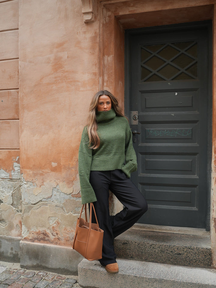 Elly high neck strik - Mørkegrøn