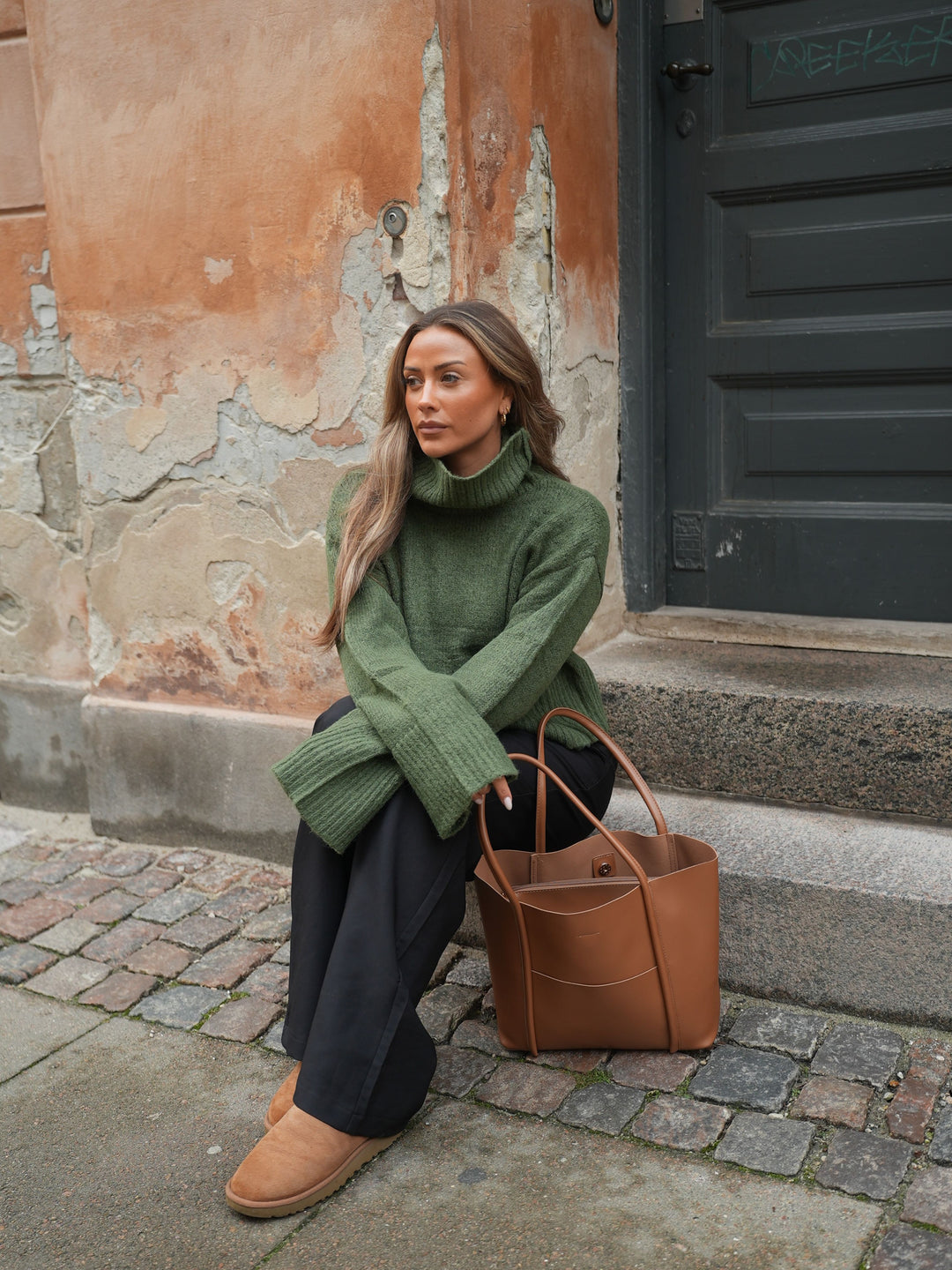 Elly high neck strik - Mørkegrøn