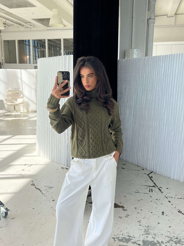 Elvira turtleneck striktrøje - Mørkegrøn