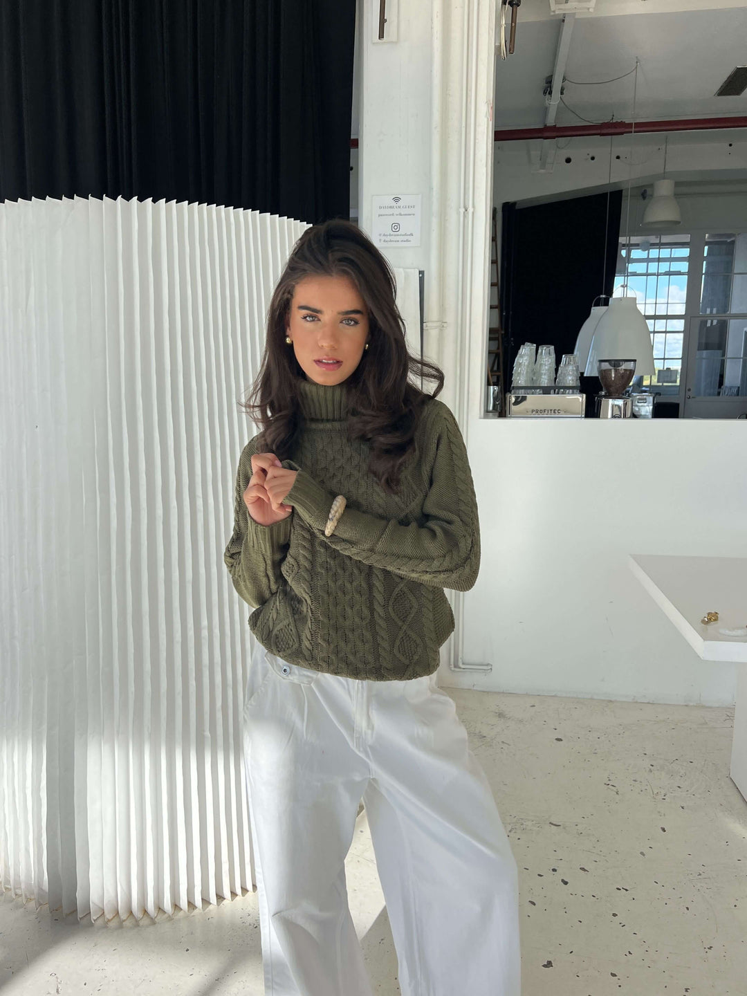 Elvira turtleneck striktrøje - Mørkegrøn