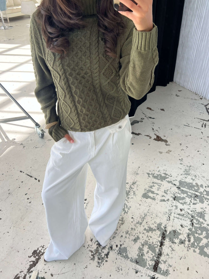 Elvira turtleneck striktrøje - Mørkegrøn